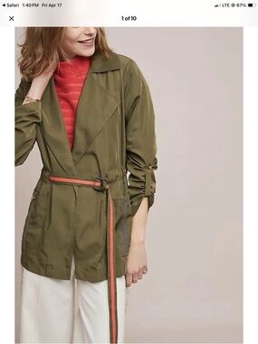 Anthropologie Olive Green Drawstring Utility Jacket